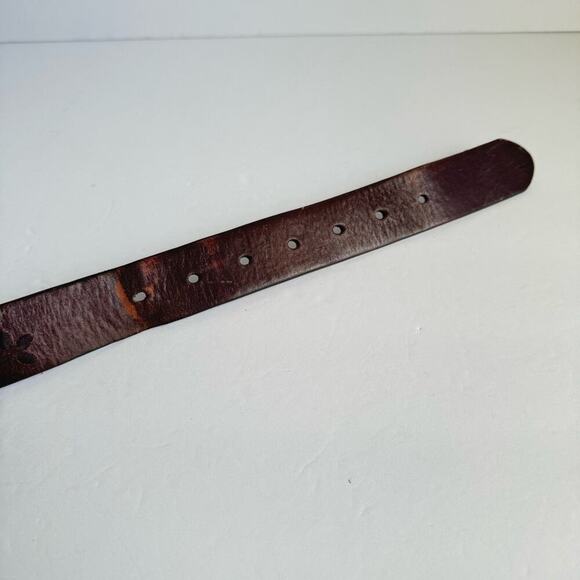 Vintage Brown Leather Belt Boho Embroidered Detail Gold Brass Tone Buckle Y2K - Picture 5 of 10